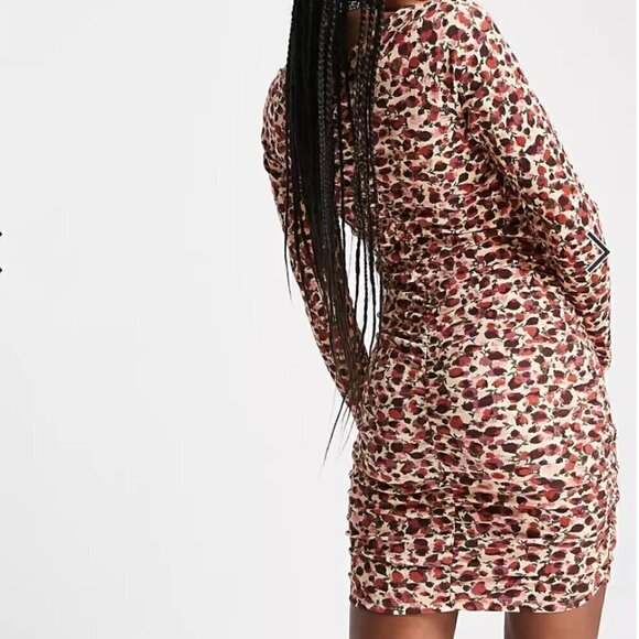 NWT ASOS Monki Tua ruched long sleeve mini dress in rose print Size Large - Picture 11 of 11